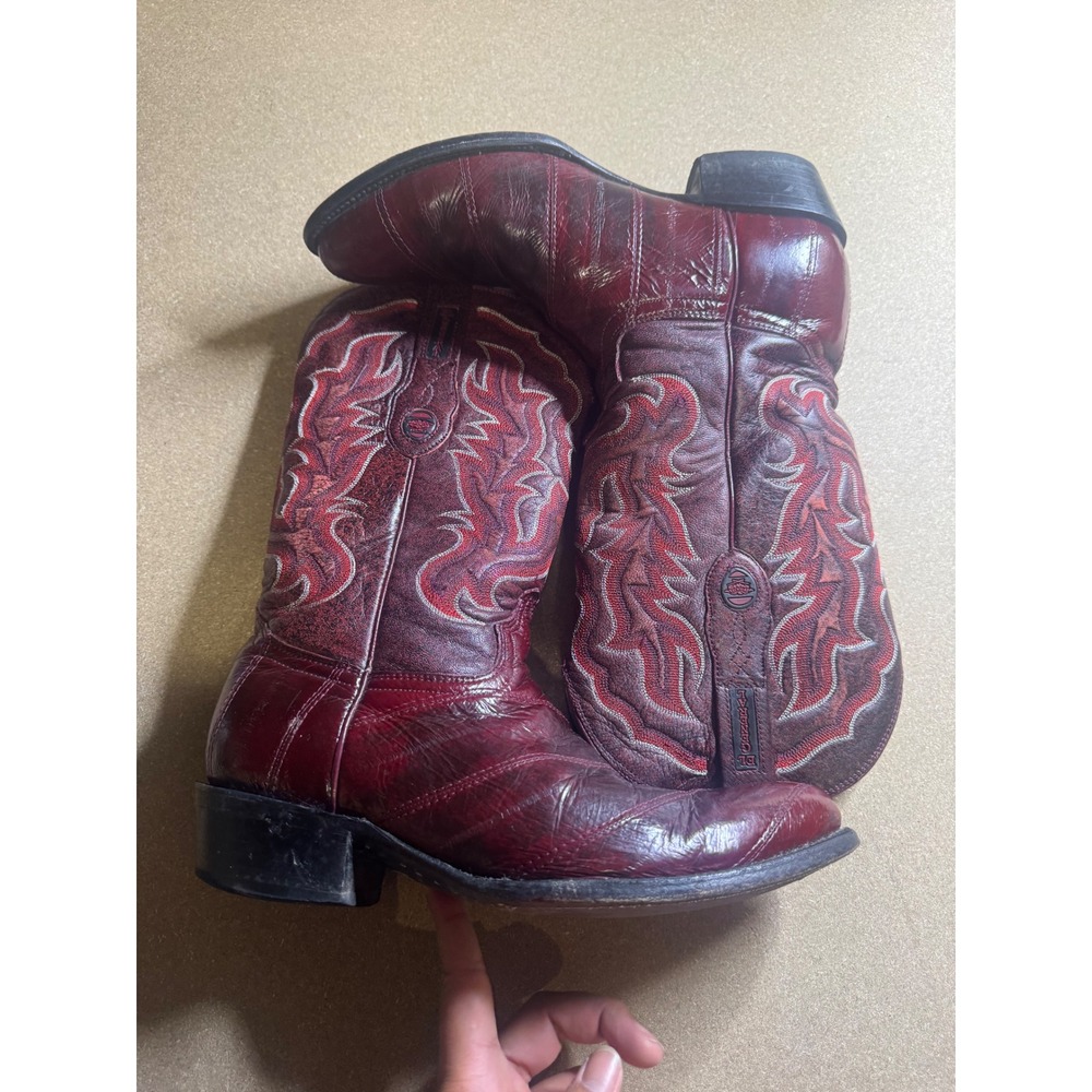 El General Mens Burgundy Eel Skin Western Cowboy Boots Pointed Toe Size 9.5 6029
